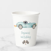 Modern Blue Race Car Birthday Pappbecher (Rückseite)