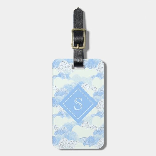 Modern Blue Rain Clouds Monogram Personalisiert Gepäckanhänger (Vorderseite vertikal)