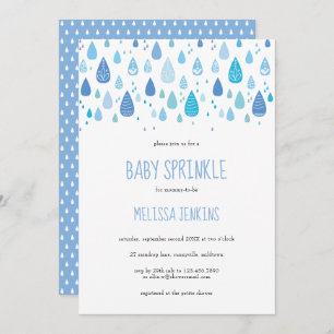 Modern Blue Raindrops Baby Boy Sprinkle / Dusche Einladung