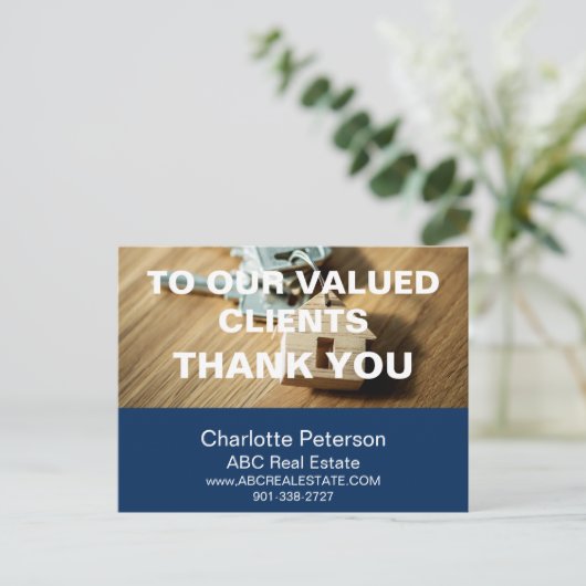 Modern Blue Real Anwesen Vielen Dank Postcard Postkarte (Stehend Vorderseite)