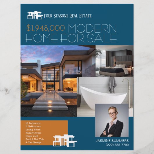 MODERN BLUE Real Estate Realty Flyer For Sale (Vorne)