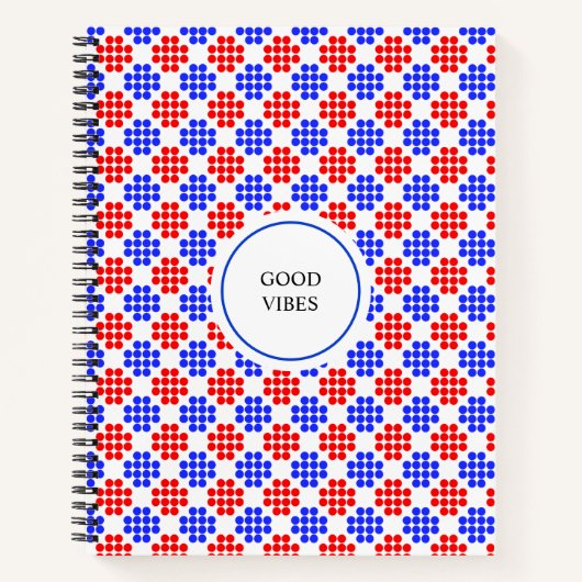 Modern Blue Red Dotted Diamonds on White Notebook Notizblock (Vorderseite)