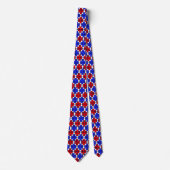 Modern Blue Red Dotted Pattern on Navy Blue Krawatte (Vorderseite)