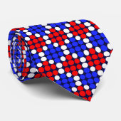 Modern Blue Red Dotted Pattern on Navy Blue Krawatte (Gerollt)