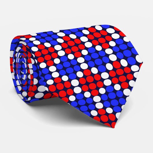 Modern Blue Red Dotted Pattern on Navy Blue Krawatte (Gerollt)