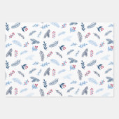 Modern Blue & Red Holiday Berry Wrapping Paper Geschenkpapier Set (Vorderseite)