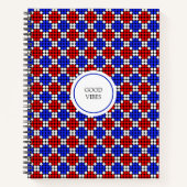 Modern Blue Red White Dotted Diamonds on Black Notizblock (Vorderseite)