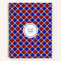 Modern Blue Red White Dotted Diamonds on Black