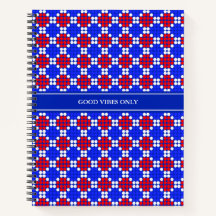 Modern Blue Red White Dotted Diamonds on Blue