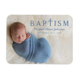Modern Blue Religious Cross Boy Baptism Foto Magnet