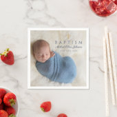 Modern Blue Religious Cross Boy Baptism Foto Serviette (Beispiel)