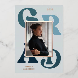 Modern Blue Retro Typografy Foto 2022 Abschluss Folieneinladung