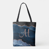 Modern Blue Rose Gold Glitzern Agate Monogram Name Tasche (Rückseite)