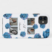 Modern Blue Rose Monogram Foto Collage Custom Mama Case-Mate iPhone Hülle (Rückseite (Horizontal))
