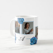 Modern Blue Rose Monogram Foto Collage Custom Mama Kaffeetasse (Vorderseite Links)