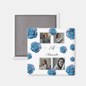 Modern Blue Rose Monogram Foto Collage Custom Mama Magnet (Vorderseite/Rückseite)