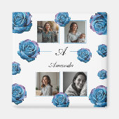Modern Blue Rose Monogram Foto Collage Custom Mama Magnet (Vorne)