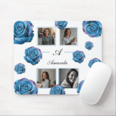 Modern Blue Rose Monogram Foto Collage Custom Mama Mousepad (Mit Mouse)