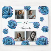 Modern Blue Rose Monogram Foto Collage Custom Mama Mousepad (Vorne)