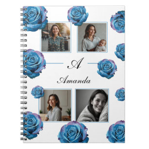 Modern Blue Rose Monogram Foto Collage Custom Mama Notizblock