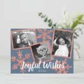 Modern Blue Rustic Snowflake 3 Foto Weihnachten (Stehend Vorderseite)