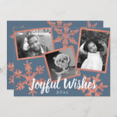 Modern Blue Rustic Snowflake 3 Foto Weihnachten (Vorne/Hinten)