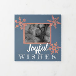 Modern Blue Rustic Snowflake Festival 3 Foto Dreifach Gefaltete Urlaubskarte