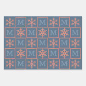 Modern Blue Rustic Snowflake Monogram Foto Geschenkpapier Set (Vorderseite 2)