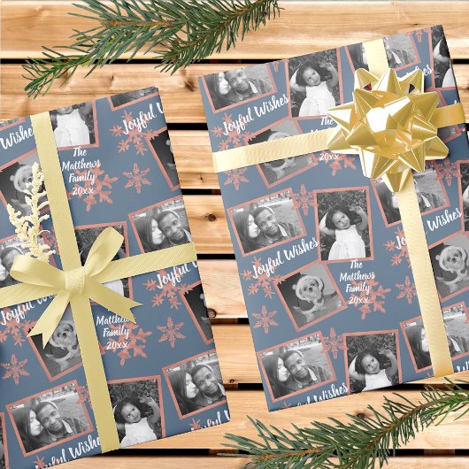 Modern Blue Rustic Snowflake Muster 3 Foto Geschenkpapier