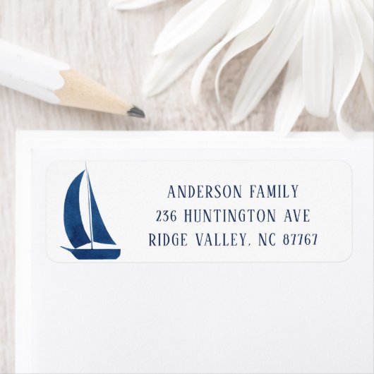 Modern Blue Sailboat New Address Label (Insitu)