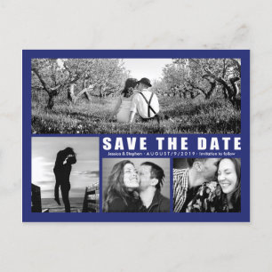 Modern Blue Save the Date Collage 4 Foto Postcard Ankündigungspostkarte