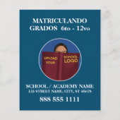 Modern Blue School Logo für Englisch Spanisch Flyer (Hinten)