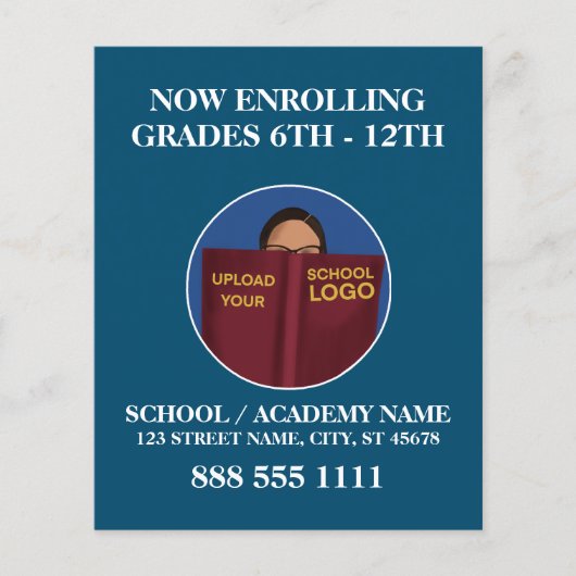 Modern Blue School Logo für Englisch Spanisch Flyer (Vorne)