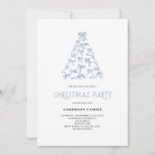 Modern Blue Scribble Bow Weihnachts-Party Einladung (Vorderseite)