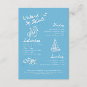 Modern Blue Script Bachelorette Weekend Details Begleitkarte (Vorderseite)