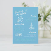 Modern Blue Script Bachelorette Weekend Details Begleitkarte (Stehend Vorderseite)
