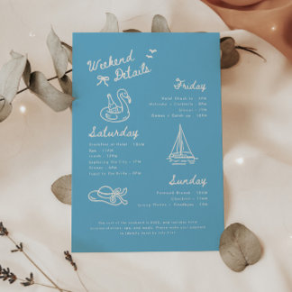 Modern Blue Script Bachelorette Weekend Details Begleitkarte