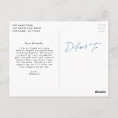 Modern Blue Script Foto Abschluss Vielen Dank Postkarte (Rückseite)