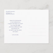 Modern Blue Script Foto Wedding Vielen Dank Postkarte (Rückseite)