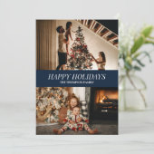 Modern Blue Script Happy Holidays Weihnachten Foto (Stehend Vorderseite)