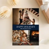 Modern Blue Script Happy Holidays Weihnachten Foto