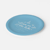 Modern Blue Script Lake Bachelorette Party Pappteller (Schrägansicht)