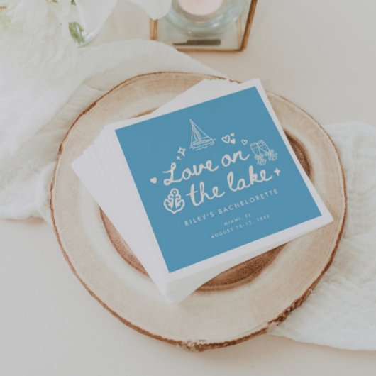 Modern Blue Script Lake Bachelorette Weekend Serviette