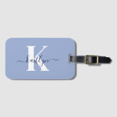 Modern Blue Script Monogram Gepäckanhänger (Vorderseite (Horizontal))