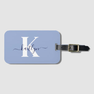 Modern Blue Script Monogram Gepäckanhänger