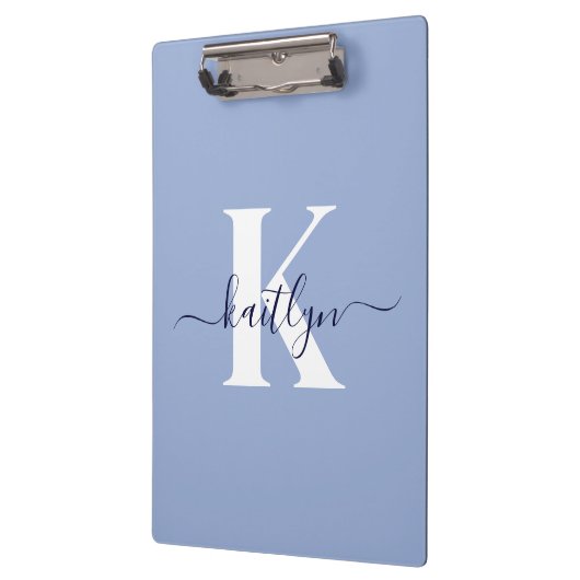 Modern Blue Script Monogram Klemmbrett (Links)