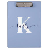 Modern Blue Script Monogram Klemmbrett (Vorderseite)
