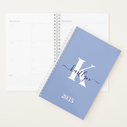 Modern Blue Script Monogram Planer (Anzeige)