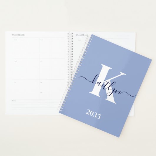 Modern Blue Script Monogram Planer (Anzeige)