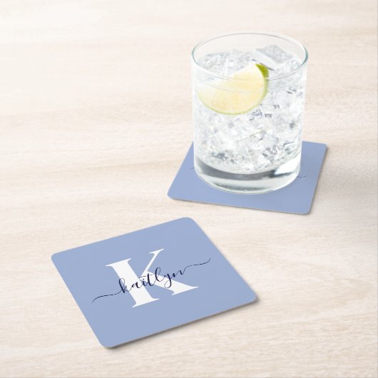 Modern Blue Script Monogram Rechteckiger Pappuntersetzer (Vor Ort)